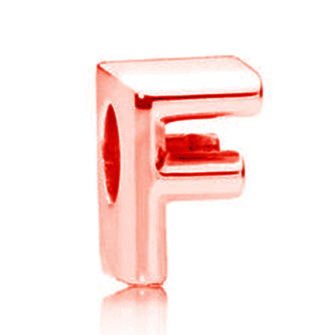 925 Sterling Silver Rose Gold Beads Alphabet Charms Letter Initial F Charm Anniversary Charm Words Charm fits Pandora Charms Bracelet (F)