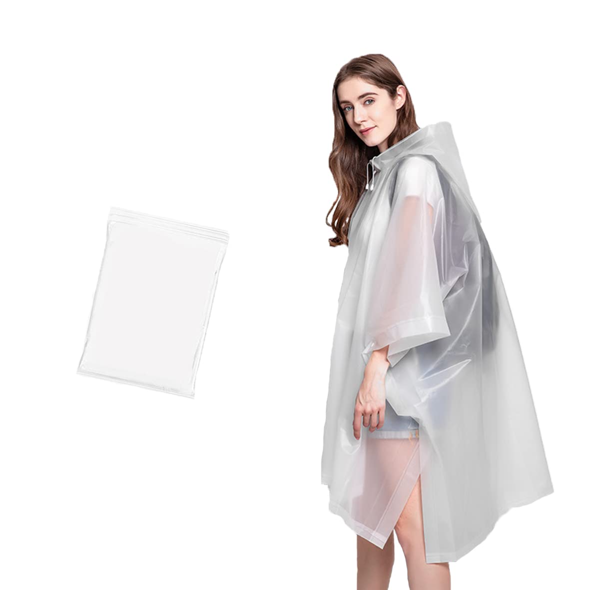 Umtiti EVA Rain Poncho for Adult (1 Pack) with Drawstring Hood，Waterproof Lightweight Unisex Raincoat for Hiking Fishing Festivals Camping Emergency，White-1pc