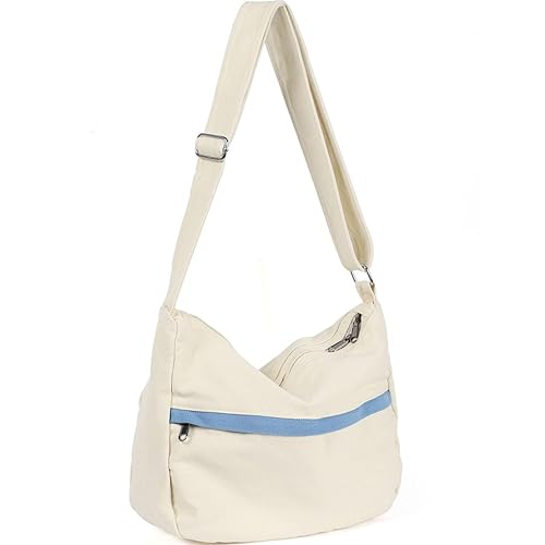 WantGor Canvas Crossbody Bag for Women Men, Large Shoulder Tote