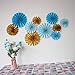 Mybbshower Blue Ivory Gold Paper Pinwheel Living Room Wall Decor for Boy Birthday Party Baby Bridal Shower Backdrops Pack of 10