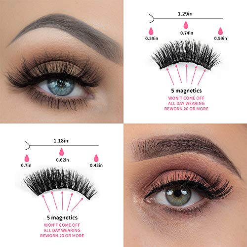 Magnetic Eyeliner and Lashes Kit,5 Magnets Reusable False Eyelashes Set,Dramatic Look Fluffy False Lashes Kit for Eyelashes Extensions,2 Pairs of 2 Different Styles Fake Eyelashes