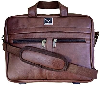 Wildstags Tan Brown Leather 16" Laptop Bag Briefcase in Stylish Premium Look