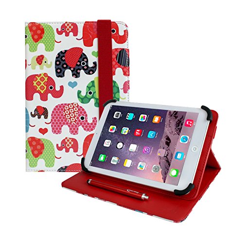 Emartbuy Universal 10-11.5 Inch Multi Coloured Elephants Multi Angle Folio Wallet Case Cover With Card Slots and Stylus Pen Compatible With Selected Devices Listed Below