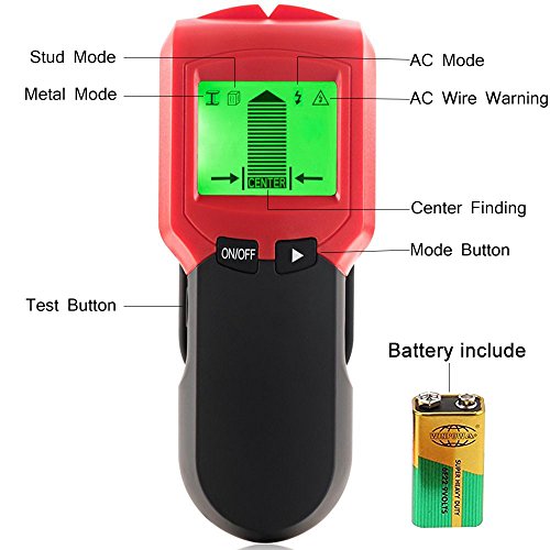 Stud Wall Sensor Finder Center-Finding with Live AC Wire Wood Metal Scanner Warning Detection, Battery Included