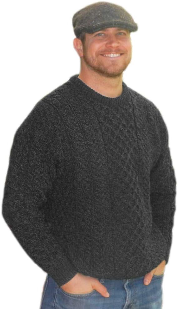 Carraig DonnMens Traditional Aran Sweater, Real Irish Wool, Made in Ireland, Gray