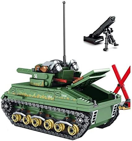 ADRAZA - 437PCS Military US M4 Sherman Tanks Building Blocks Technic Army Soldier Figures Bricks Toys For Children Boys