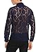 Coofandy Mens See Through Sexy Lace Mesh Long Sleeve Slim Fit Shirt,Blue,Medium