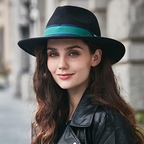 VEC 100% Wool Fedora Hat Vintage Bowler Hats Wide Brim Hat for Women - Thumbnail 3