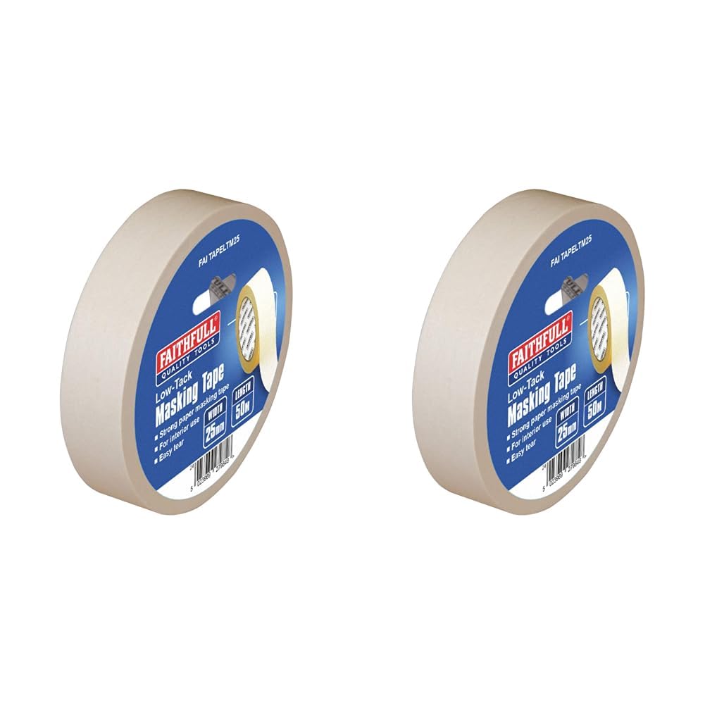 Faithfull FAITAPELTM25 Low-Tack Masking Tape 25mm x 50M (Pack of 2)