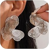 Large Gold Flowers Filligree Dangle Earrings for Women Fashion Y2k Gingkgo Leaf Floral Drop Statement Earring Trendy Aesthetic Prom Formal Jewelry