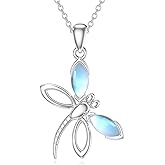 OUTANG Dragonfly Necklace for Women 925 Sterling Silver Moonstone Dragonfly Pendant Ladies Jewelry Gifts