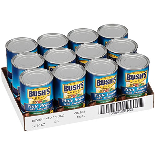 BUSH'S BEST Canned Pinto Beans with Jalapenos (Pack of 12), Source of