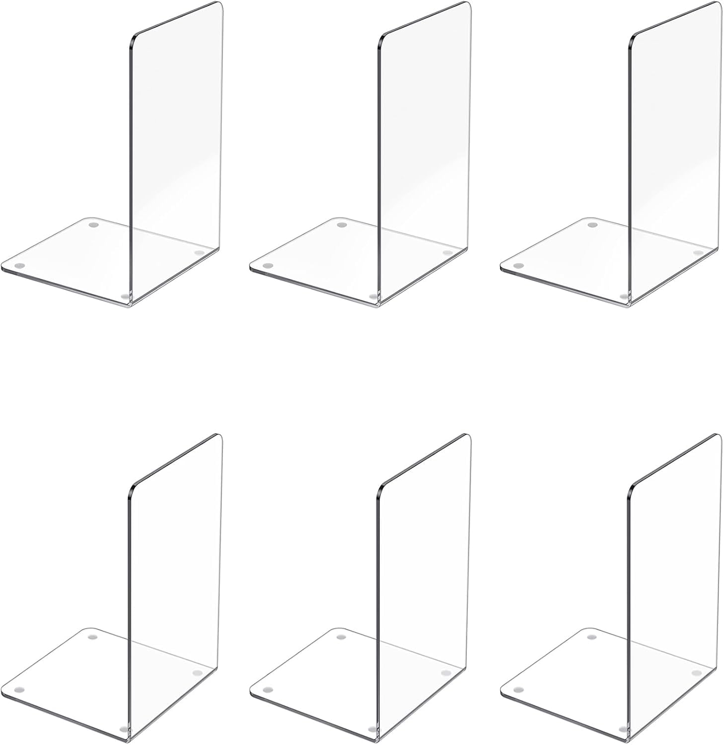 Deefongo 6Pcs Bookends, Acrylic Book Ends with Non-Slip Stickers, Clear Bookends for Shelves, Book Stopper, Book Organiser, Suitable for School, Home, Library, and Book Ends for Shelves