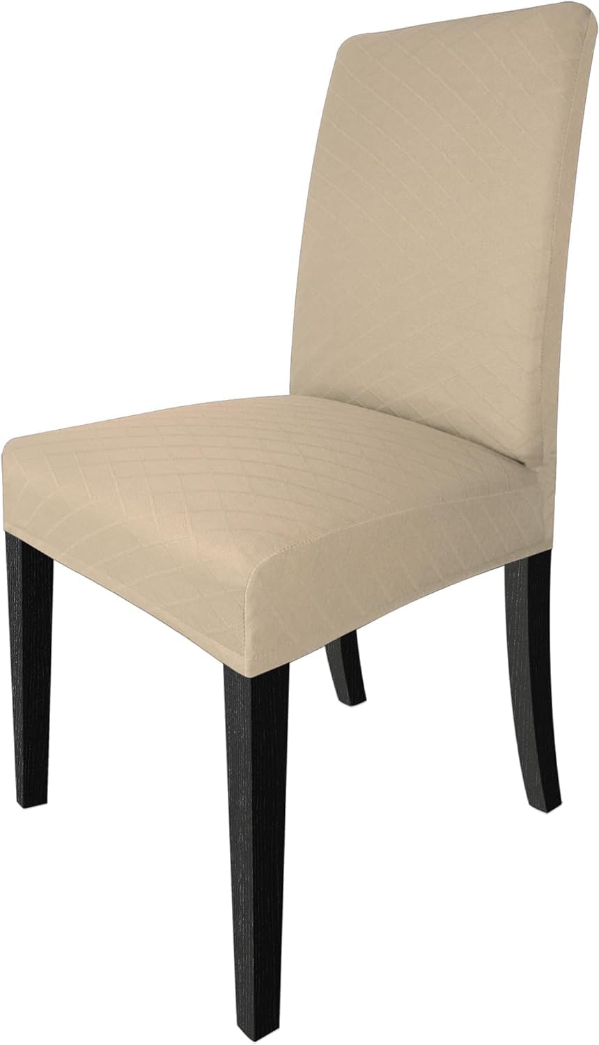 KELUINA Stretch Diamond Lattice Jacquard Dining Chair Covers,Removable Washable Kitchen Chair Slipcover for Hotel, Dining Room, Ceremony, Banquet Wedding Party (Sand,4 Pcs)