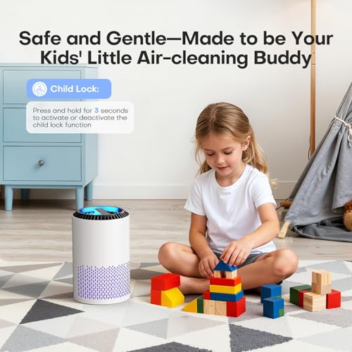 Air Purifiers for Bedroom Home, H13 True HEPA Filter Cleaner with Fragrance Sponge Covers up to 386 Sq Ft, for 99.97% Smoke, Dust, Odors, Pollen, Pet Dander, Office Desktop Small Room, MJH001A White