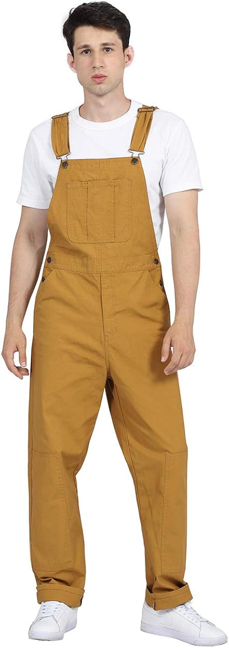 DISHANG Men's Bib Overalls with Adjustable Front Suspenders and Functional Pockets: Clothing