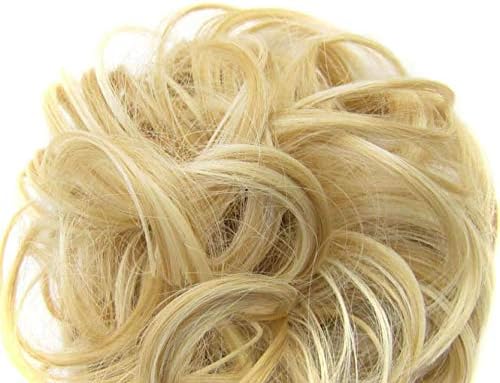 Messy Curly Thick Hair Bun Piece Scrunchie Cover Hair Extensions Real as human (Golden Mix Bleach Blonde)