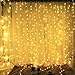 DLPIN 304 LED Christmas Lights Linkable Window Curtain String Lights UL Safe Fuse Saving Settings for Wedding Home Party Decorations - 9.8FT Warm White