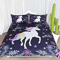 ARIGHTEX Unicorn Floral Bedding Unicorn Woodland Fantasy Art Duvet Cover Kids Girls 3 Piece Rainbow Pegasus Horse Bed Sets Unicorn Lover Gifts (Queen)