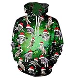 Uideazone Women 3d Galaxy Christmas Cat Hoodie Sweatshirt Funny Ugly Xmas Shirt Green Christmas17 Asia L = US M