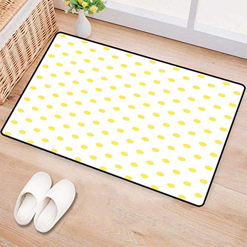 Polka Dots,Bath Mat,Retro Small Yellow Polka Dots on Plain Background Equally Sized Circle Pattern,Doormat Outside,Yellow White 16"x24"