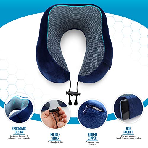 Sierra Concepts Travel Pillow 100 Pure Memory Foam Neck Pillows for Airplane, Traveling, Car