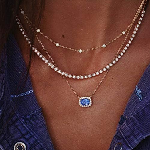 BERYUAN Women Gold Halloween Multi Layer Blue Rhinestones Necklace For Woman Teens Trendy Necklaces Pendants Charms