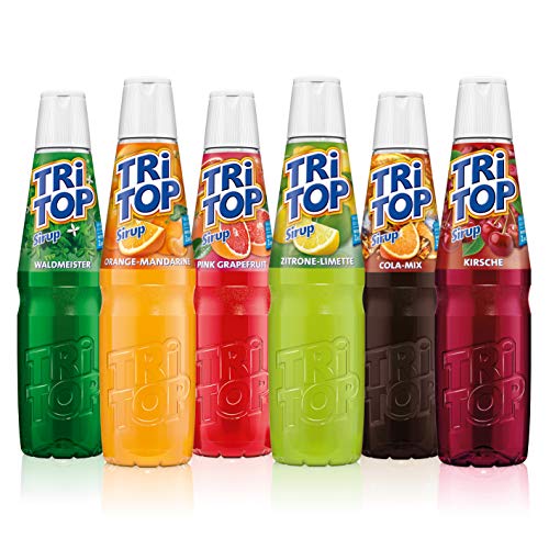 Tri Top Frucht Sirup Sortiment - 6 x 600ml - Kirsche - Zitrone-Limette - Waldmeister - Orange-Mandarine - Himbeere…