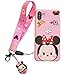 Soft TPU Pink Minnie Mouse Case with Charm Strap for iPhone X iPhoneX Wearable Smooth Ultra Slim Fit Disney Cartoon Tsum Tsum Protective Shockproof Cute Lovely Fashion Gift Girls Teens Kids Women