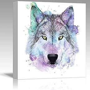 Colorful Splattered Watercolor Style Wolf - Canvas Art