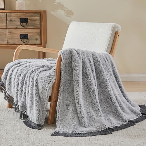 EMME Kuscheldecke 230x270 Fleece Weich Warm Flauschig Grau Tagesdecke
