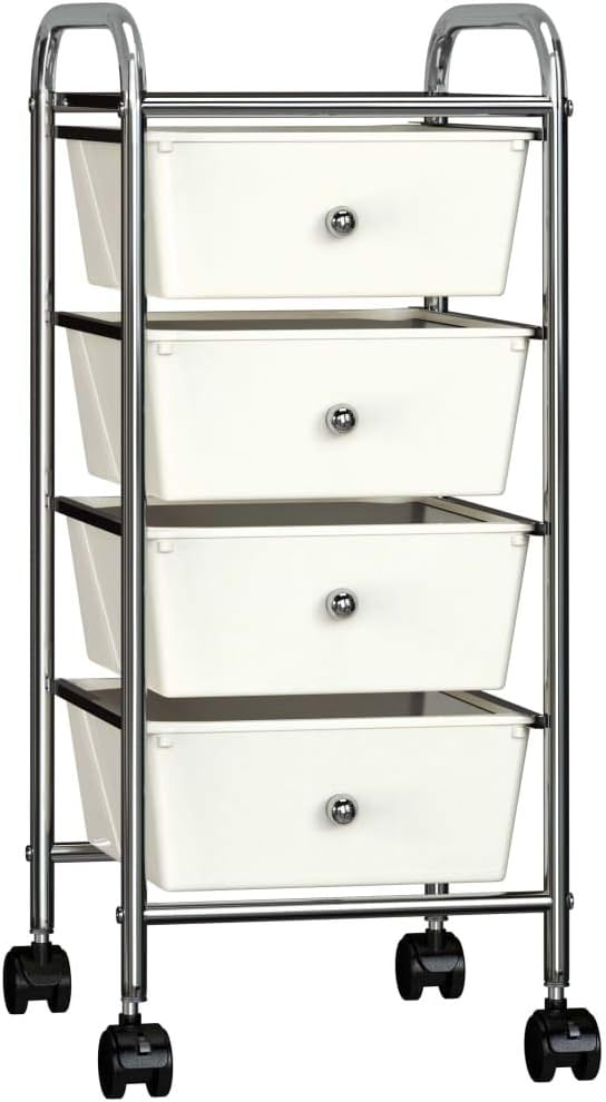 pedkit 4Drawer Mobile Storage Trolley Unit with Castor Wheels, Plastic