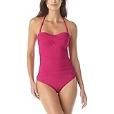 Anne Cole Live In Color Berry Twist Front Shirred Bandeau One Piece 14 / Berry