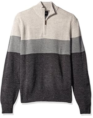 Men's Soft Acrylic Allover Texture Colorblock Stripe-Zip Mock