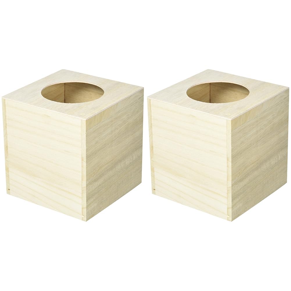 Artemio Square Wooden Tissue Box 14 x 13 x 13 cm, Wood, Beige (Pack of 2)