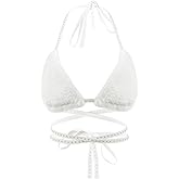 Women Furry Bra Top Deep V Sexy Strappy Halter Crop Top Bikini Backless Crop Tank Top Rave Party Dance Hot Clubwear