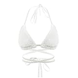 BXT Women Furry Bra Top Deep V Sexy Strappy Halter
