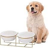 Large Small Double Elevated Dog Bowls - Raised Dog Bowl - Ceramic Dog Cat Bowl Set for Food and Water - Pet Comfort Feeding B