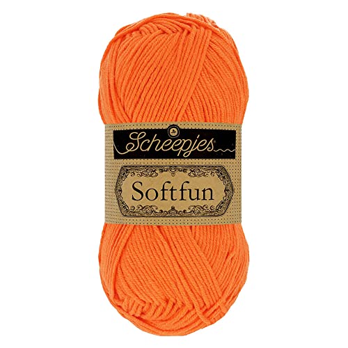 Scheepjes Softfun Yarn, 60% algodón, 40% crilenka, 2427 Tangerine, 1x50g