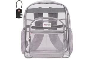SHYLERO Clear Backpack Heavy Duty has TSA Lock, 2-WAY Zipper. PVC Transparent Backpack Is Extra Large - H18''xW14''xD8 - Grey