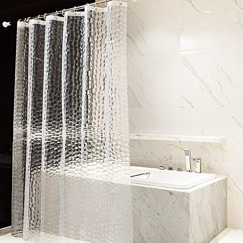 OTraki Long Shower Curtain Liner 72 x 78inch EVA Bath Curtains 12 Hooks Grommets Mildew Resistant Antibacterial Odorless Waterproof Semi Transparent 3D Bathroom Liner 180cm x 200cm