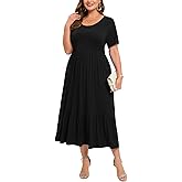 LARACE Plus Size Dresses for Women Summer Casual Short Sleeve Long Dress Flowy Maxi Beach Dresses with Pockets L-6XL