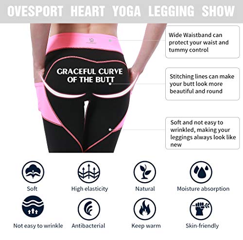 OVESPORT Women High Waist Ankle Length Workout Skinny Active Yoga Sports Leggings(2060Pink,L) - Thumbnail 3