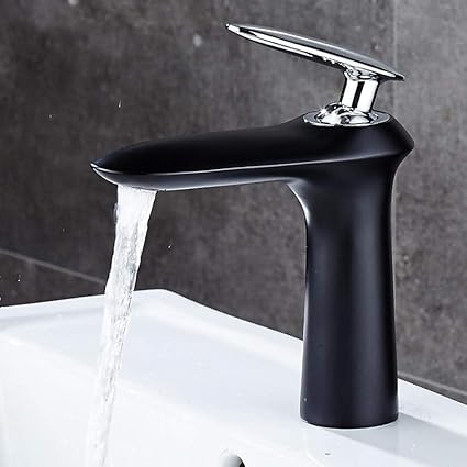 Grifo De Baño De Latón Macizo Cromado Y Negro Grifo De Agua Caliente Y