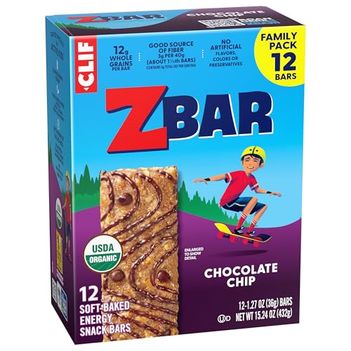 CLIF KID ZBAR – CHOCOLATE CHIP – SOFT BAKED WHOLE GRAIN SNACK BARS – USDA ORGANIC – NON-GMO – PLANT-BASED – 1.27 OZ. (12 PACK)