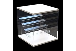 Choowin 5-Tier Clear Acrylic Display Case Display Box Display Stand with Door,Countertop Display Case for Collectible Mini Action Figure,Dustproof Storage Organizer(White Top,Base, Clear Step)