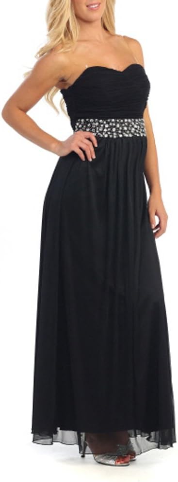Trendy Tummy Maternity Womens Formal Strapless Chiffon Maternity Gown-Black-XL
