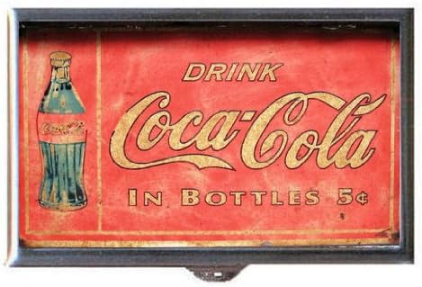 COCA-COLA EARLY TIN SIGN WITH BOTTLE RETRO Guitar Pick or Pill Box USA Made