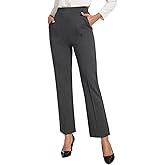 ZXIHZF Women's Classic Stretchy Pull On High Rise Pants Straight Leg Slacks