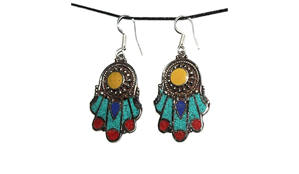 Amazon Com Coral Lapis Amber Turquoise Earring Based Tibetan Earring Nepal Earring Gypsy Earring Jewelry